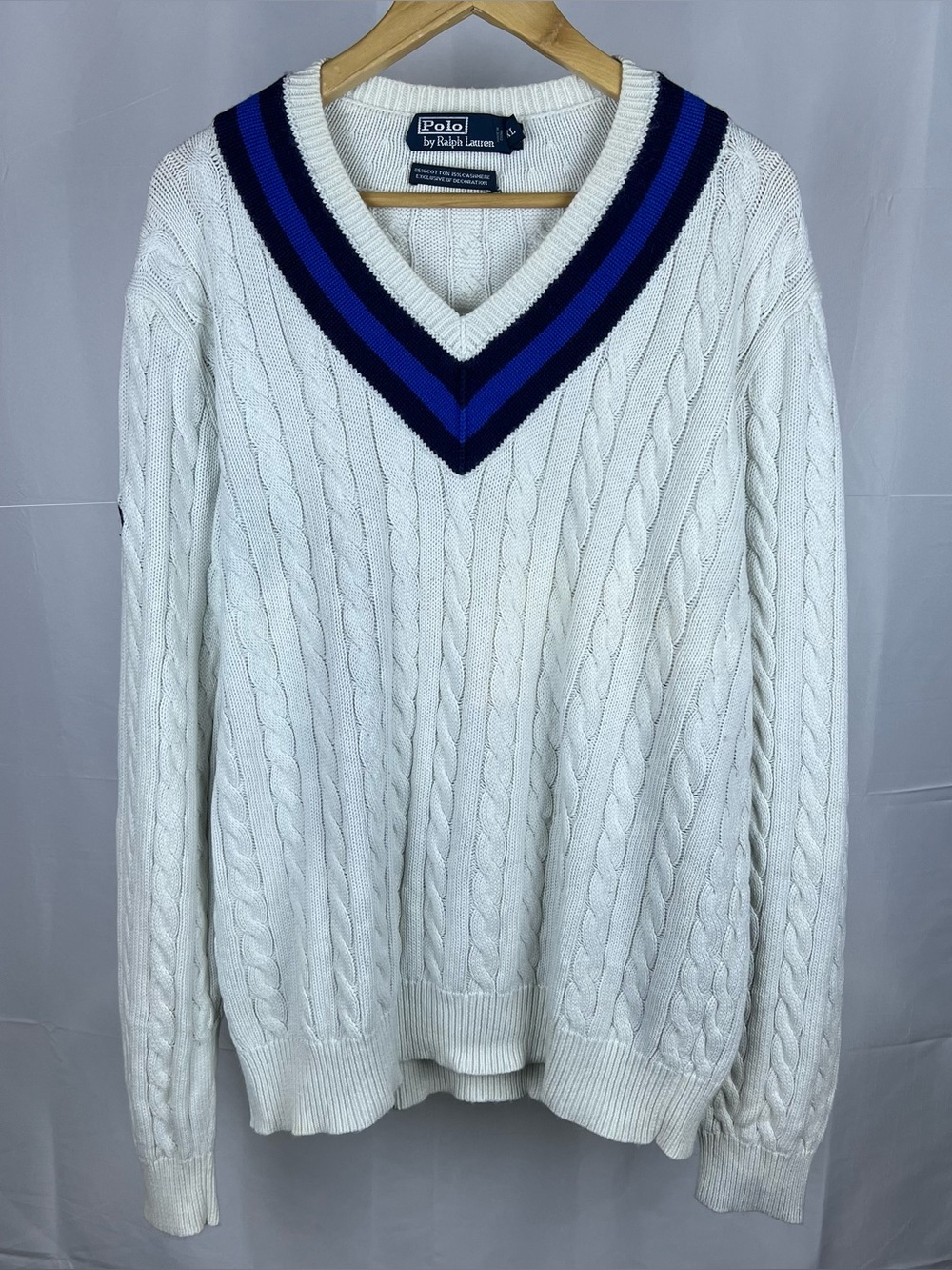 Polo Ralph Lauren US Open 2012 Cotton Cashmere Cable Knit V-Neck Sweater Mens XL